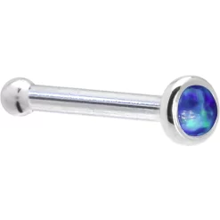 Solid 14KT White Gold 2mm Dark Blue Synthetic Opal Nose Ring -Body Jewelry Store G 223