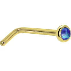 Solid 14KT Yellow Gold 2mm Dark Blue Synthetic Opal Nose Ring 10 Solid 14KT Yellow Gold 2mm Dark Blue Synthetic Opal Nose Ring -Body Jewelry Store G 227