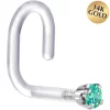 18 Gauge 1/4 White Gold 1.5mm Mint Green Cubic Zirconia Bioplast Nose Ring