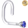 18 Gauge 1/4 White Gold 1.5mm Blue Cubic Zirconia Bioplast Nose Ring