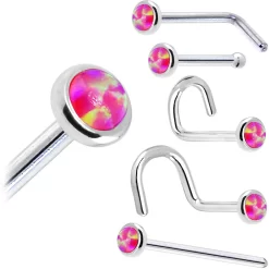 Solid 14KT White Gold 2mm Brilliant Pink Synthetic Opal Nose Ring 15 Solid 14KT White Gold 2mm Brilliant Pink Synthetic Opal Nose Ring -Body Jewelry Store G 254