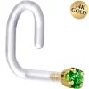 18 Gauge 1/4 Yellow Gold 1.5mm Green Cubic Zirconia Bioplast Nose Ring