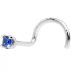 Solid 18KT White Gold (September) 1.5mm Genuine Blue Sapphire Nose Ring -Body Jewelry Store G 2590