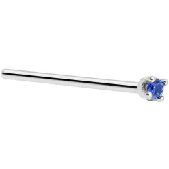 Solid 14KT White Gold (September) 1.5mm Genuine Blue Sapphire Nose Stud Ring -Body Jewelry Store G 2591
