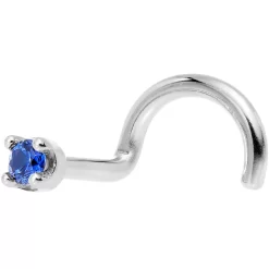 Solid 14KT White Gold (September) 1.5mm Genuine Blue Sapphire Nose Stud Ring -Body Jewelry Store G 2593