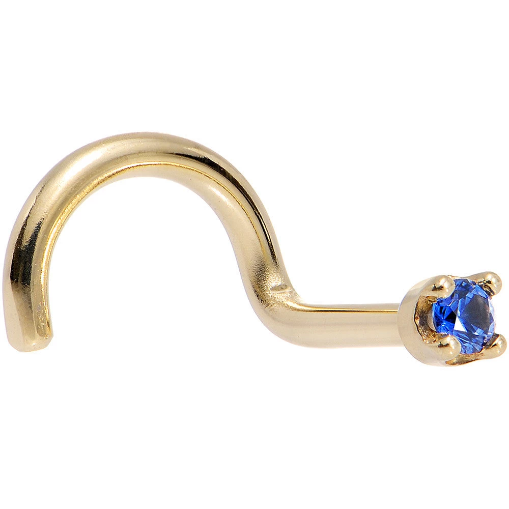 Solid 14KT Yellow Gold (September) 1.5mm Genuine Blue Sapphire Nose Stud Ring 2 Solid 14KT Yellow Gold (September) 1.5mm Genuine Blue Sapphire Nose Stud Ring - Image 2