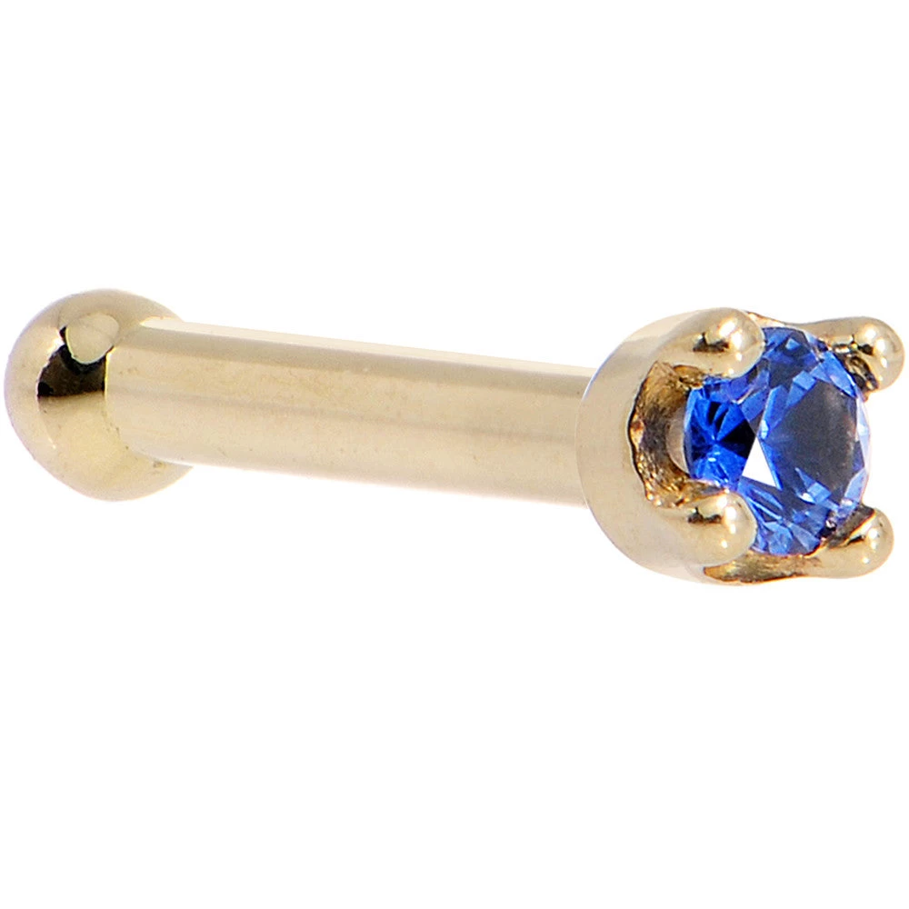 Solid 14KT Yellow Gold (September) 1.5mm Genuine Blue Sapphire Nose Stud Ring 4 Solid 14KT Yellow Gold (September) 1.5mm Genuine Blue Sapphire Nose Stud Ring - Image 4