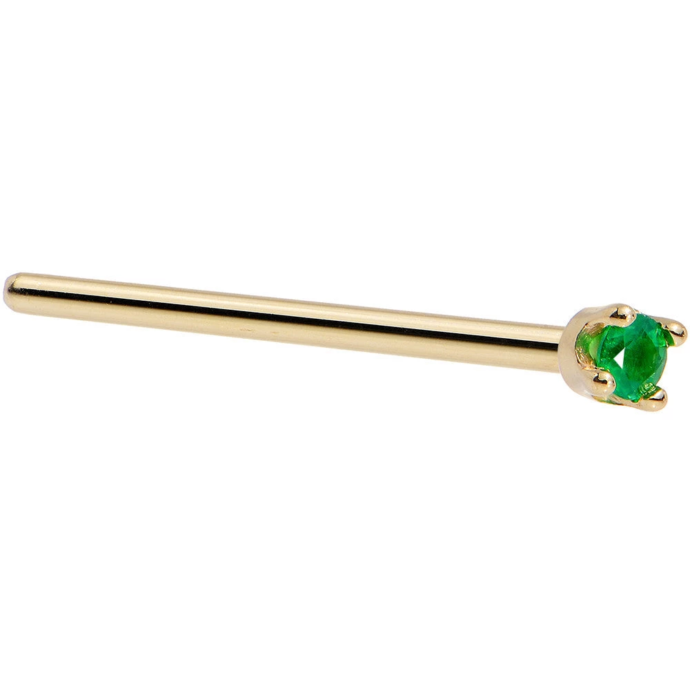 Solid 18KT Yellow Gold (May) 1.5mm Genuine Emerald Nose Ring 6 Solid 18KT Yellow Gold (May) 1.5mm Genuine Emerald Nose Ring - Image 6