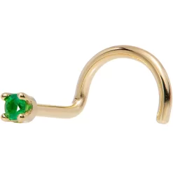 Solid 18KT Yellow Gold (May) 1.5mm Genuine Emerald Nose Ring 19 Solid 18KT Yellow Gold (May) 1.5mm Genuine Emerald Nose Ring -Body Jewelry Store G 2640