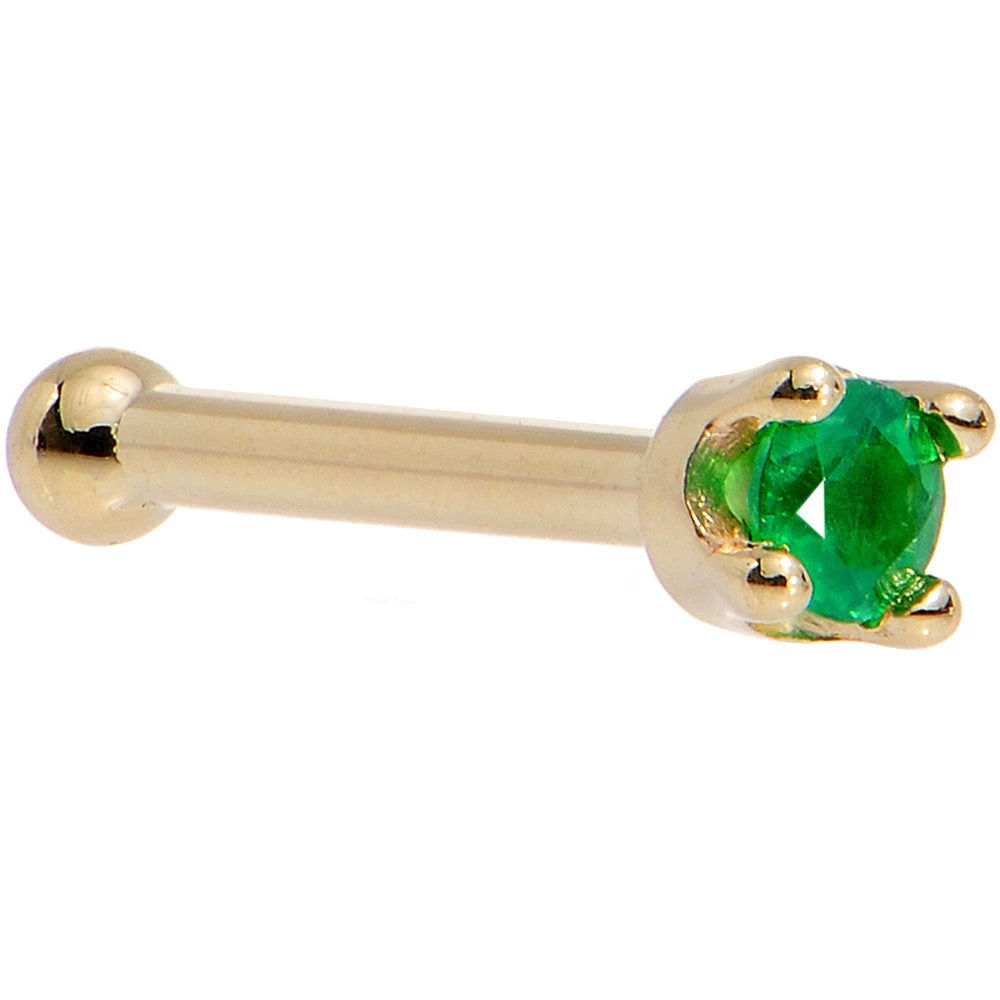 Solid 18KT Yellow Gold (May) 1.5mm Genuine Emerald Nose Ring 9 Solid 18KT Yellow Gold (May) 1.5mm Genuine Emerald Nose Ring - Image 9