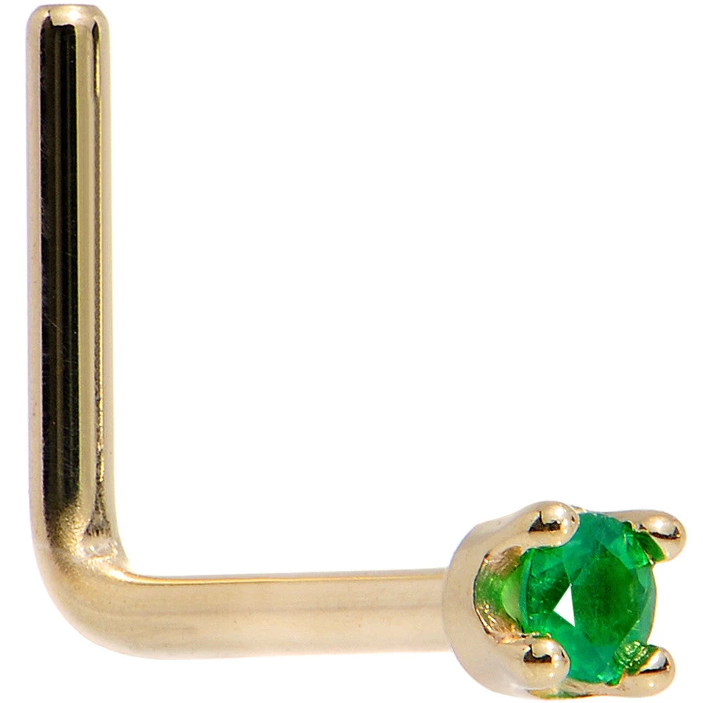 Solid 18KT Yellow Gold (May) 1.5mm Genuine Emerald Nose Ring 10 Solid 18KT Yellow Gold (May) 1.5mm Genuine Emerald Nose Ring - Image 10
