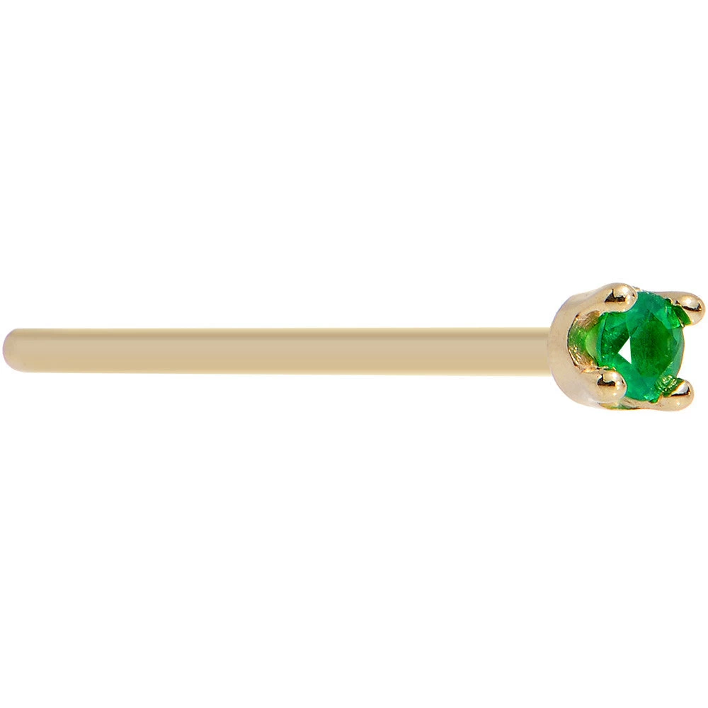 Solid 18KT Yellow Gold (May) 1.5mm Genuine Emerald Nose Ring 11 Solid 18KT Yellow Gold (May) 1.5mm Genuine Emerald Nose Ring - Image 11