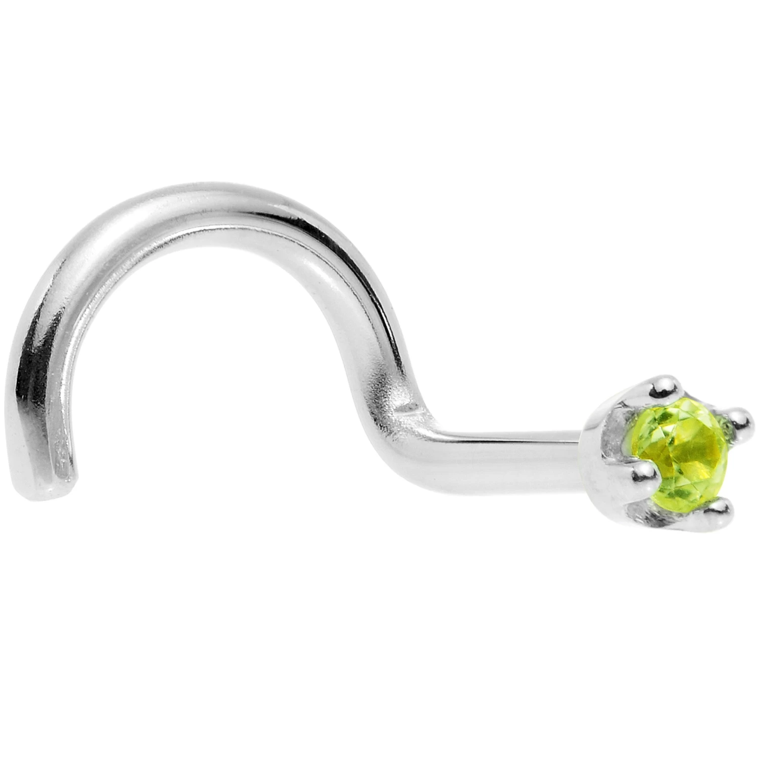 Solid 14KT White Gold (August) 1.5mm Genuine Peridot Nose Ring 2 Solid 14KT White Gold (August) 1.5mm Genuine Peridot Nose Ring - Image 2