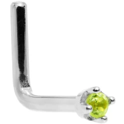 Solid 14KT White Gold (August) 1.5mm Genuine Peridot Nose Ring 19 Solid 14KT White Gold (August) 1.5mm Genuine Peridot Nose Ring -Body Jewelry Store G 2665