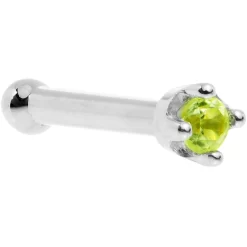 Solid 14KT White Gold (August) 1.5mm Genuine Peridot Nose Ring 20 Solid 14KT White Gold (August) 1.5mm Genuine Peridot Nose Ring -Body Jewelry Store G 2666