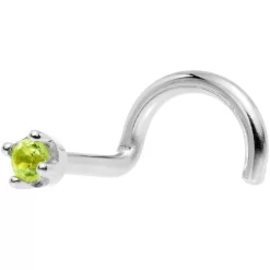 Solid 14KT White Gold (August) 1.5mm Genuine Peridot Nose Ring 22 Solid 14KT White Gold (August) 1.5mm Genuine Peridot Nose Ring -Body Jewelry Store G 2673