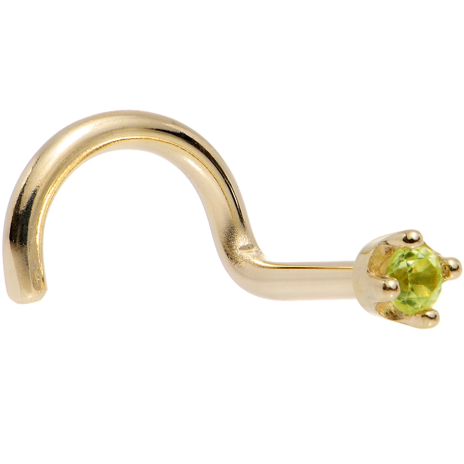 Solid 14KT Yellow Gold (August) 1.5mm Genuine Peridot Nose Ring 2 Solid 14KT Yellow Gold (August) 1.5mm Genuine Peridot Nose Ring - Image 2
