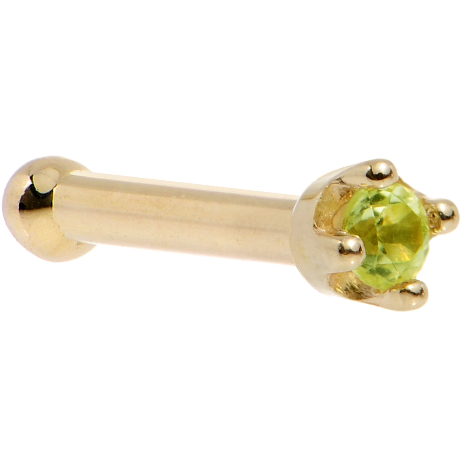 Solid 14KT Yellow Gold (August) 1.5mm Genuine Peridot Nose Ring 4 Solid 14KT Yellow Gold (August) 1.5mm Genuine Peridot Nose Ring - Image 4