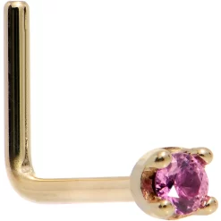 Solid 18KT Yellow Gold 1.5mm Genuine Pink Sapphire Nose Ring -Body Jewelry Store G 2698