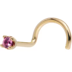 Solid 18KT Yellow Gold 1.5mm Genuine Pink Sapphire Nose Ring -Body Jewelry Store G 2700