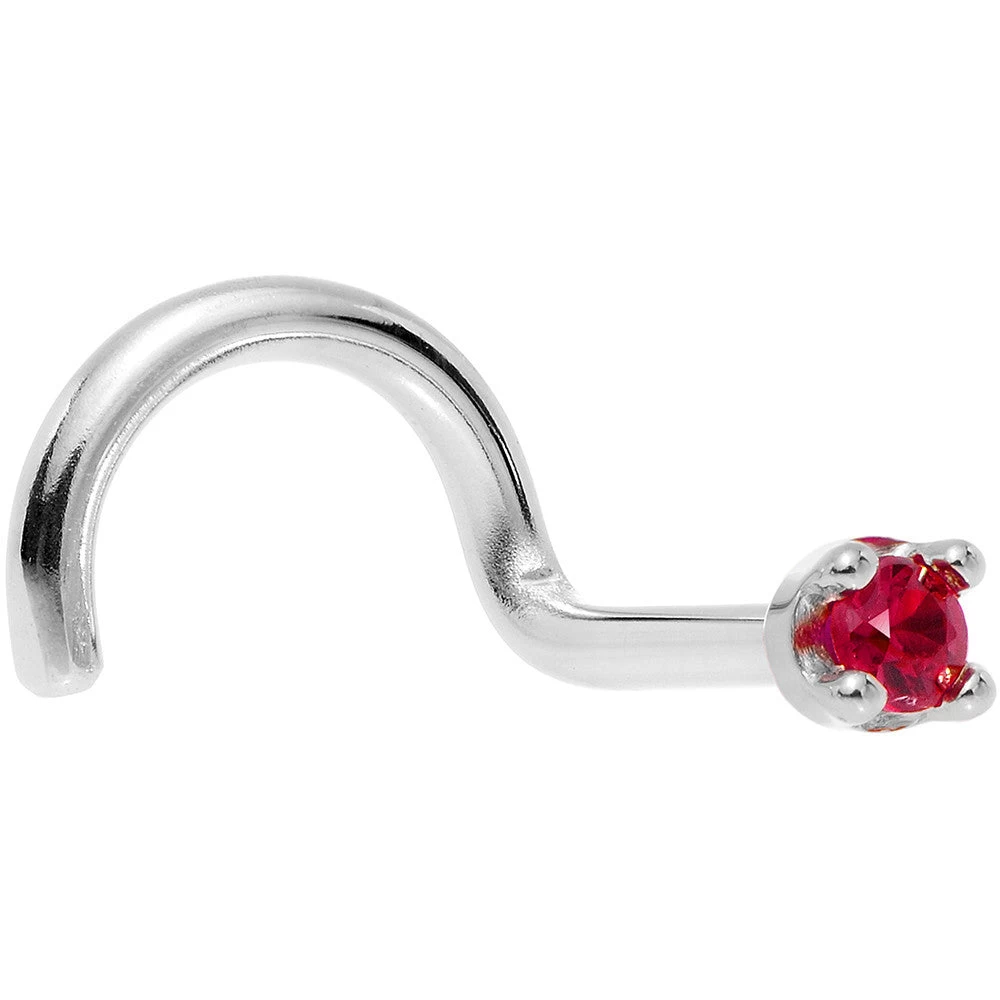 Solid 18KT White Gold 1.5mm Diamond Cut Genuine Ruby Nose Ring 7 Solid 18KT White Gold 1.5mm Diamond Cut Genuine Ruby Nose Ring - Image 7