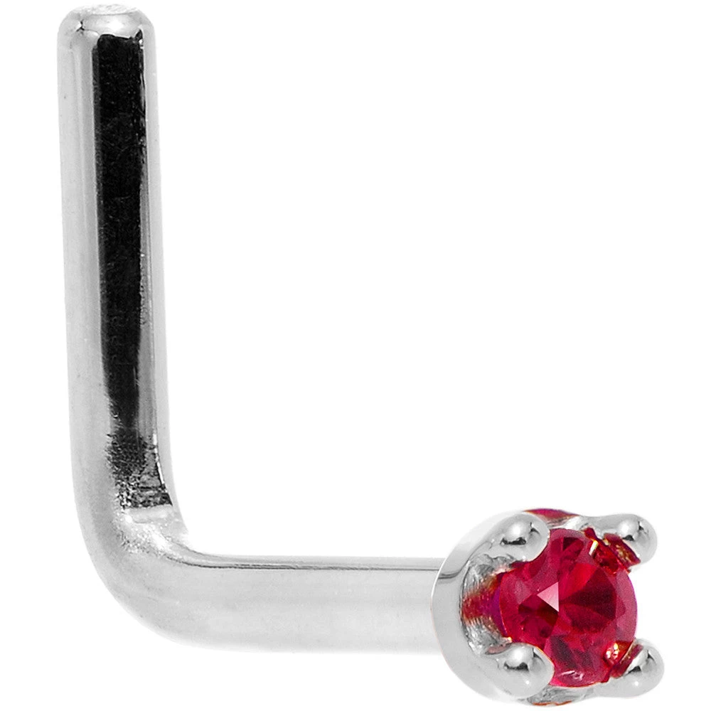 Solid 18KT White Gold 1.5mm Diamond Cut Genuine Ruby Nose Ring 8 Solid 18KT White Gold 1.5mm Diamond Cut Genuine Ruby Nose Ring - Image 8