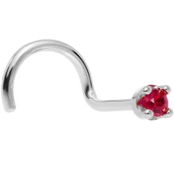 Solid 18KT White Gold 1.5mm Diamond Cut Genuine Ruby Nose Ring 26 Solid 18KT White Gold 1.5mm Diamond Cut Genuine Ruby Nose Ring -Body Jewelry Store G 2747