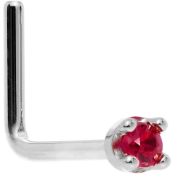 Solid 18KT White Gold 1.5mm Diamond Cut Genuine Ruby Nose Ring 27 Solid 18KT White Gold 1.5mm Diamond Cut Genuine Ruby Nose Ring -Body Jewelry Store G 2748