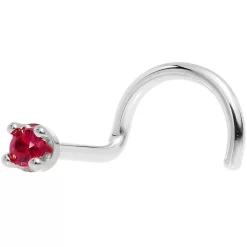 Solid 18KT White Gold 1.5mm Diamond Cut Genuine Ruby Nose Ring 29 Solid 18KT White Gold 1.5mm Diamond Cut Genuine Ruby Nose Ring -Body Jewelry Store G 2750