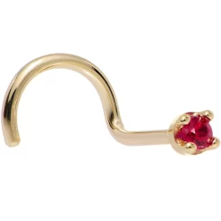 Solid 18KT Yellow Gold 1.5mm Diamond Cut Genuine Ruby Nose Ring -Body Jewelry Store G 2757