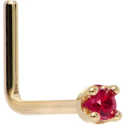 Solid 18KT Yellow Gold 1.5mm Diamond Cut Genuine Ruby Nose Ring -Body Jewelry Store G 2758