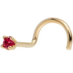 Solid 18KT Yellow Gold 1.5mm Diamond Cut Genuine Ruby Nose Ring -Body Jewelry Store G 2763