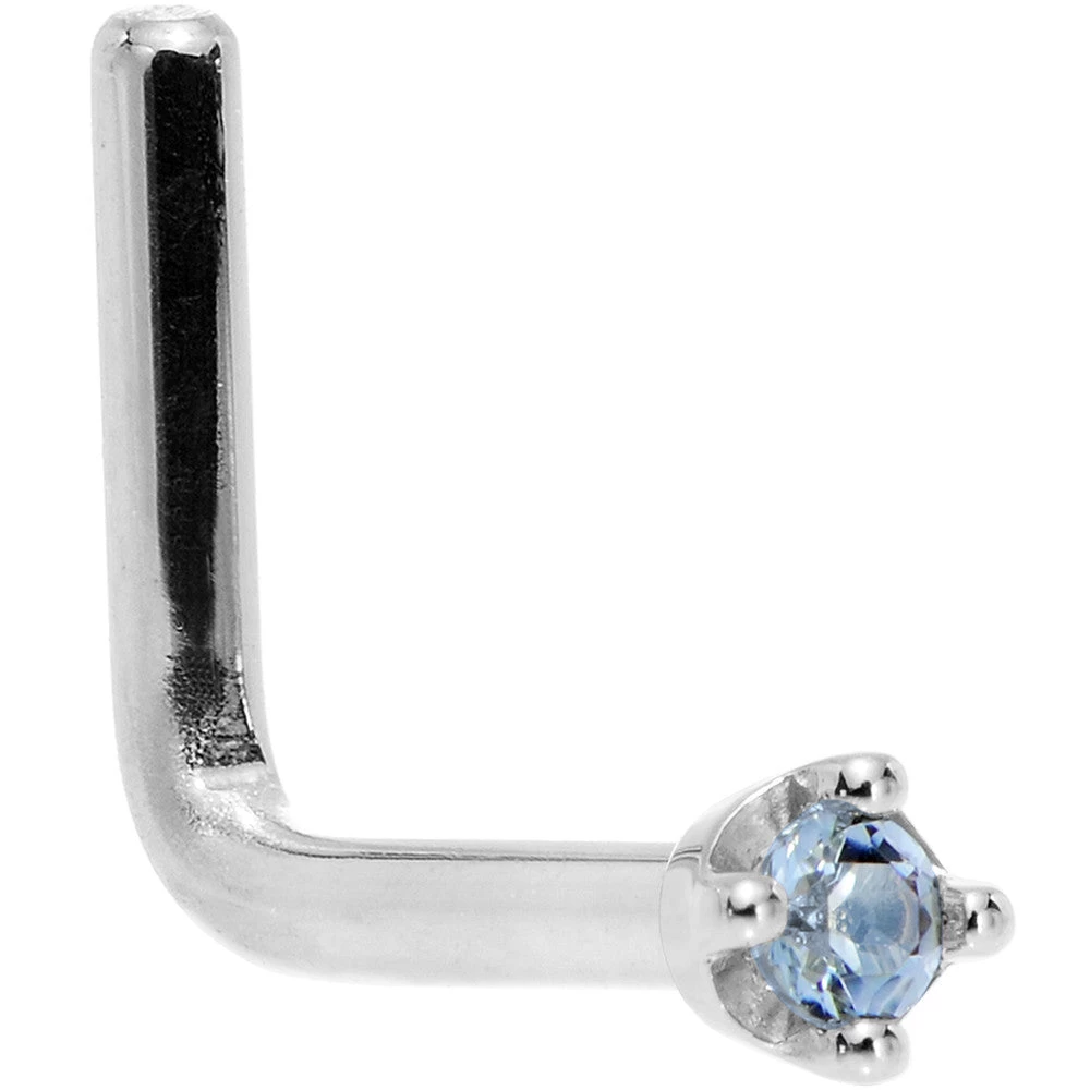 Solid 18KT White Gold (December) 1.5mm Genuine Topaz Nose Ring 4 Solid 18KT White Gold (December) 1.5mm Genuine Topaz Nose Ring - Image 4