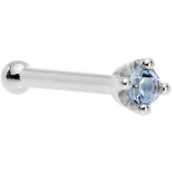 Solid 18KT White Gold (December) 1.5mm Genuine Topaz Nose Ring 20 Solid 18KT White Gold (December) 1.5mm Genuine Topaz Nose Ring -Body Jewelry Store G 2769
