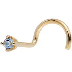Solid 18KT Yellow Gold (December) 1.5mm Genuine Topaz Nose Ring -Body Jewelry Store G 2780