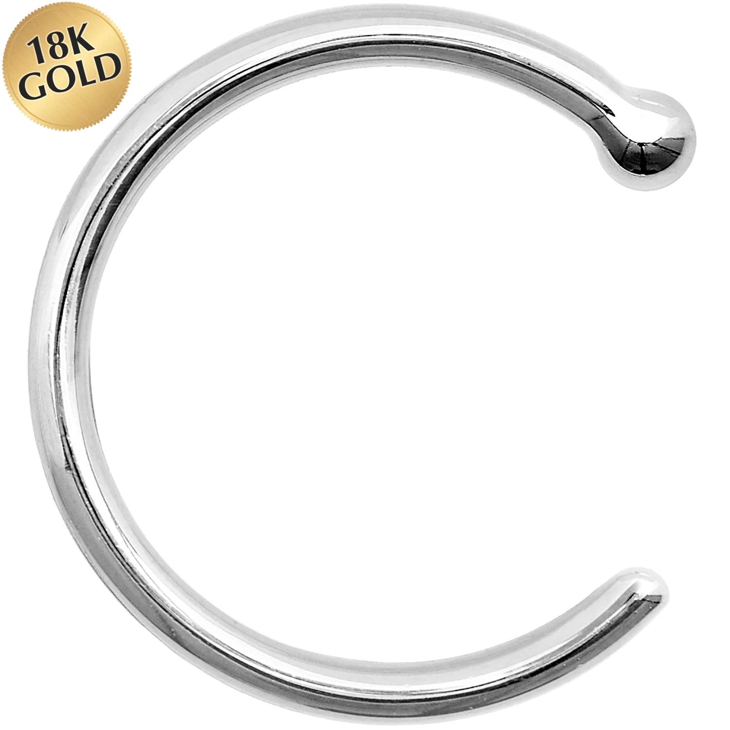 18 Gauge 3/8 Solid 18KT White Gold Nose Hoop 2 18 Gauge 3/8 Solid 18KT White Gold Nose Hoop - Image 2