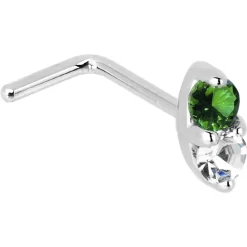14kt White Gold 1.5mm Genuine Emerald Diamond Marquise Nose Ring -Body Jewelry Store G 2902 20L