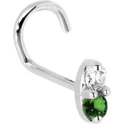 14kt White Gold 1.5mm Genuine Emerald Diamond Marquise Nose Ring -Body Jewelry Store G 2902 20LN