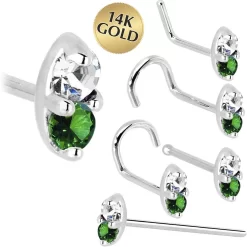 14kt White Gold 1.5mm Genuine Emerald Diamond Marquise Nose Ring