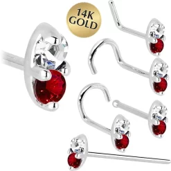 14kt White Gold 1.5mm Genuine Ruby Diamond Marquise Nose Ring