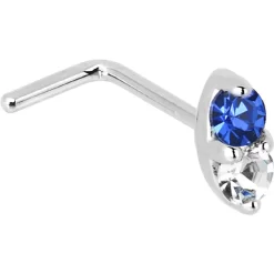 14kt White Gold 1.5mm Genuine Blue Sapphire Diamond Marquise Nose Ring -Body Jewelry Store G 2904 20L