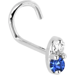 14kt White Gold 1.5mm Genuine Blue Sapphire Diamond Marquise Nose Ring -Body Jewelry Store G 2904 20LN