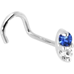 14kt White Gold 1.5mm Genuine Blue Sapphire Diamond Marquise Nose Ring -Body Jewelry Store G 2904 20RN