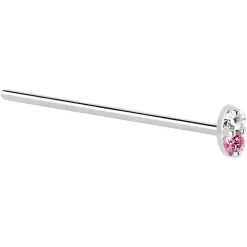14kt White Gold 1.5mm Genuine Pink Sapphire Diamond Marquise Nose Ring -Body Jewelry Store G 2905 20F