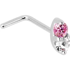 14kt White Gold 1.5mm Genuine Pink Sapphire Diamond Marquise Nose Ring -Body Jewelry Store G 2905 20L