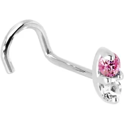 14kt White Gold 1.5mm Genuine Pink Sapphire Diamond Marquise Nose Ring -Body Jewelry Store G 2905 20RN