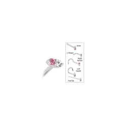 14kt White Gold 1.5mm Genuine Pink Sapphire Diamond Marquise Nose Ring -Body Jewelry Store G 2905