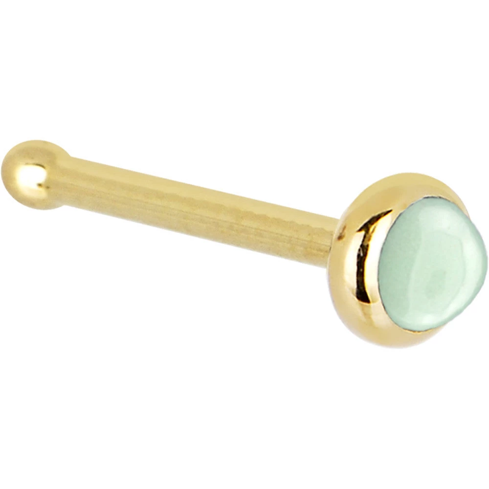 Solid 14KT Yellow Gold 2mm Aventurine Quartz Nose Ring 2 Solid 14KT Yellow Gold 2mm Aventurine Quartz Nose Ring - Image 2