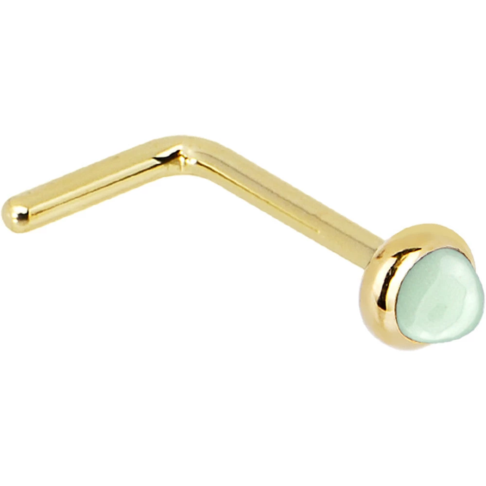 Solid 14KT Yellow Gold 2mm Aventurine Quartz Nose Ring 4 Solid 14KT Yellow Gold 2mm Aventurine Quartz Nose Ring - Image 4