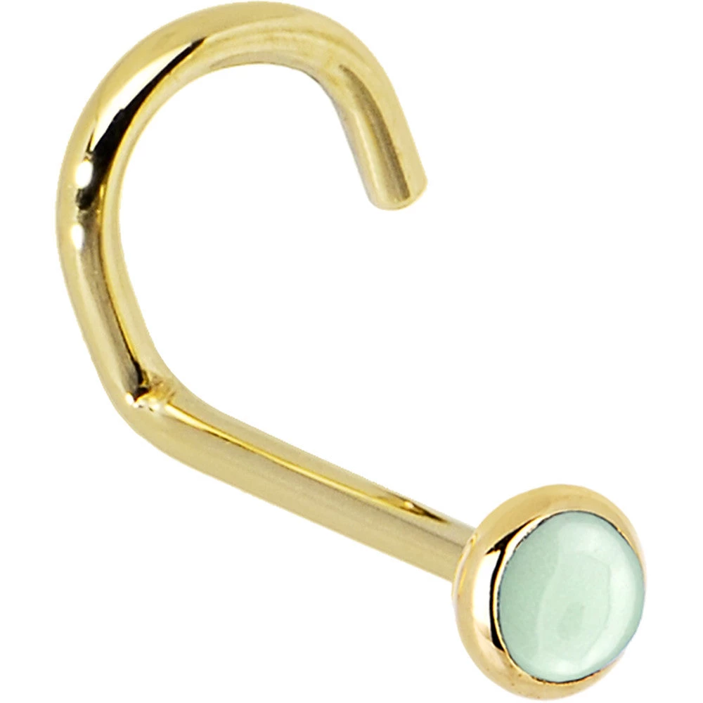 Solid 14KT Yellow Gold 2mm Aventurine Quartz Nose Ring 5 Solid 14KT Yellow Gold 2mm Aventurine Quartz Nose Ring - Image 5